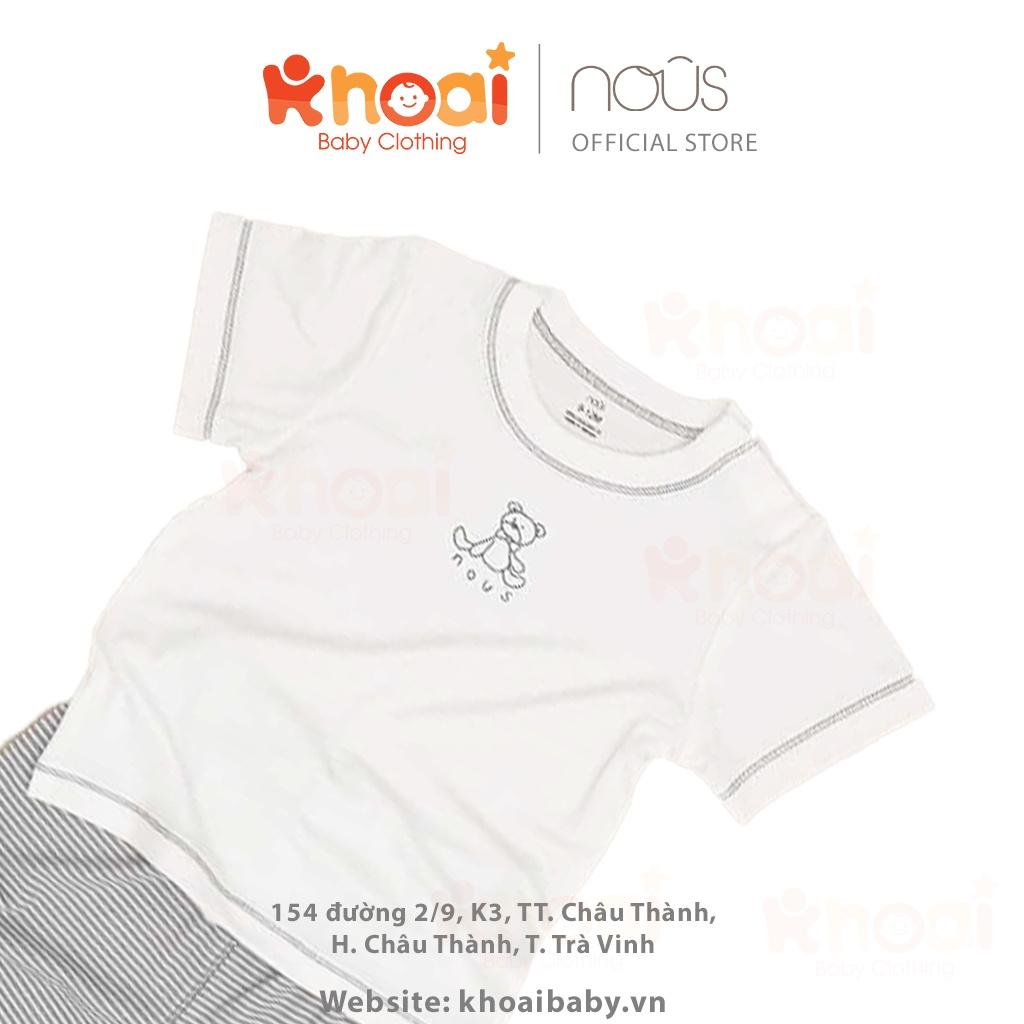 Bộ cài vai cộc Nous kẻ ghi trắng hình gấu - Chất liệu Nu Petit 95% cotton thiên nhiên