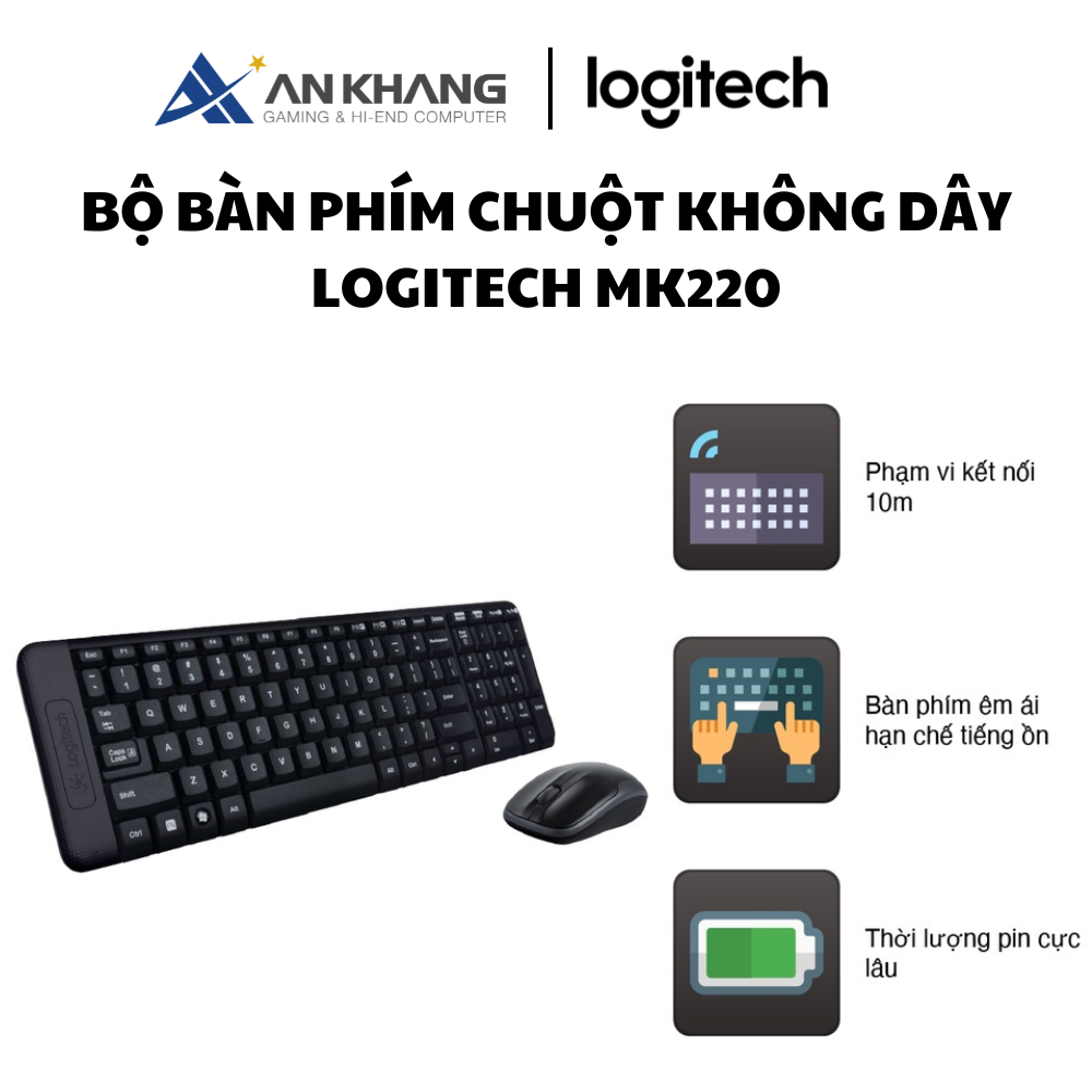 Combo chuột và bàn phím không dây Logitech MK220 - Hàng chính hãng