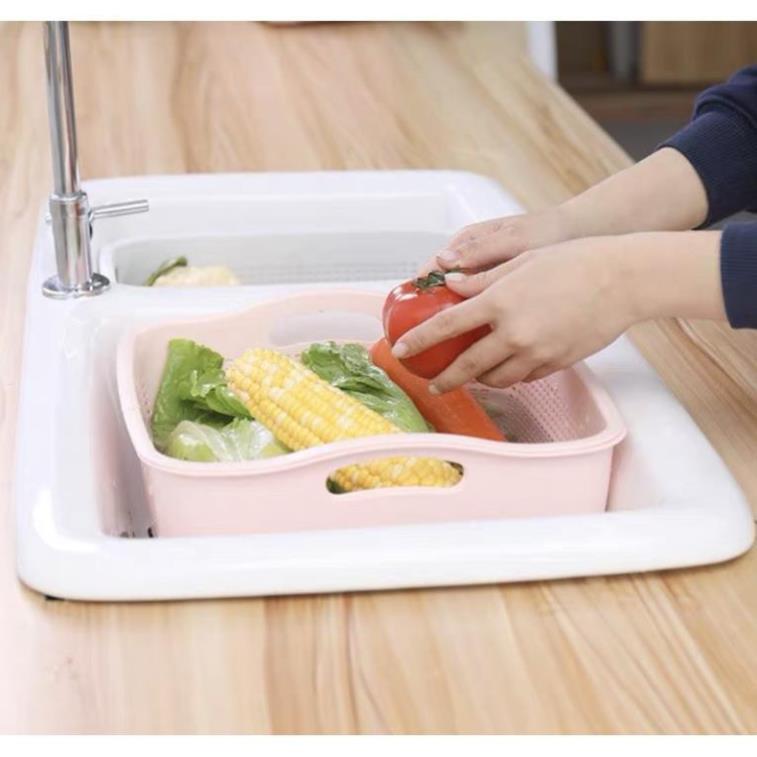 Rổ nhựa 2 lớp hình vuông ,rổ đựng rau củ quả hàng xuất Nhật cao cấp 1320