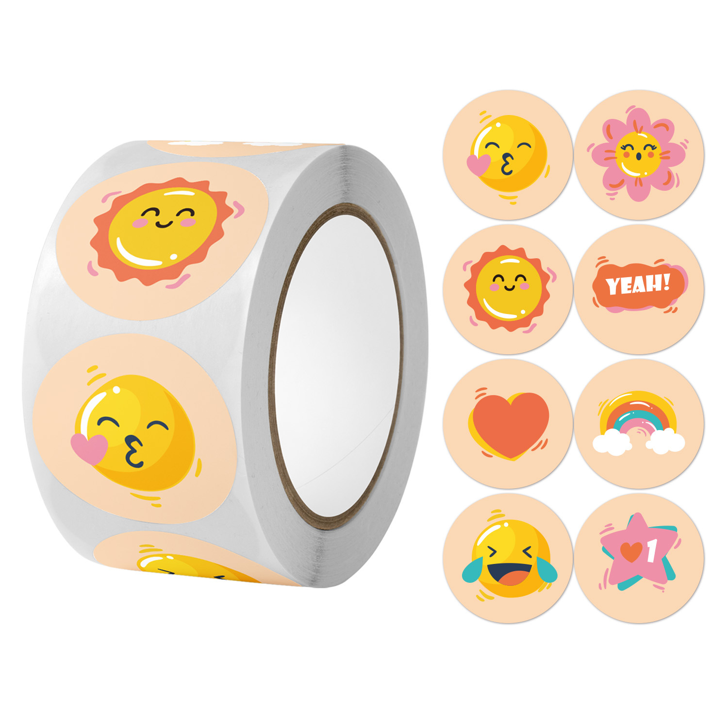 Cuộn 500 tem sticker trang trí mặt icon cute 1 inch