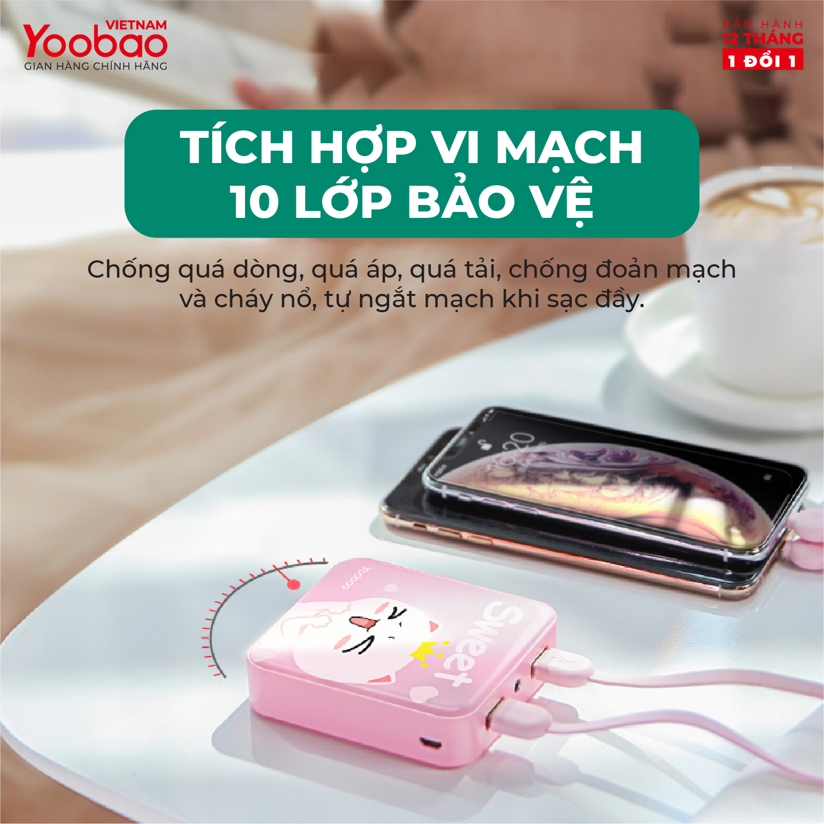 Sạc dự phòng mini 10000mAh Yoobao YB-6024 Trang bị đèn LED chiếu sáng