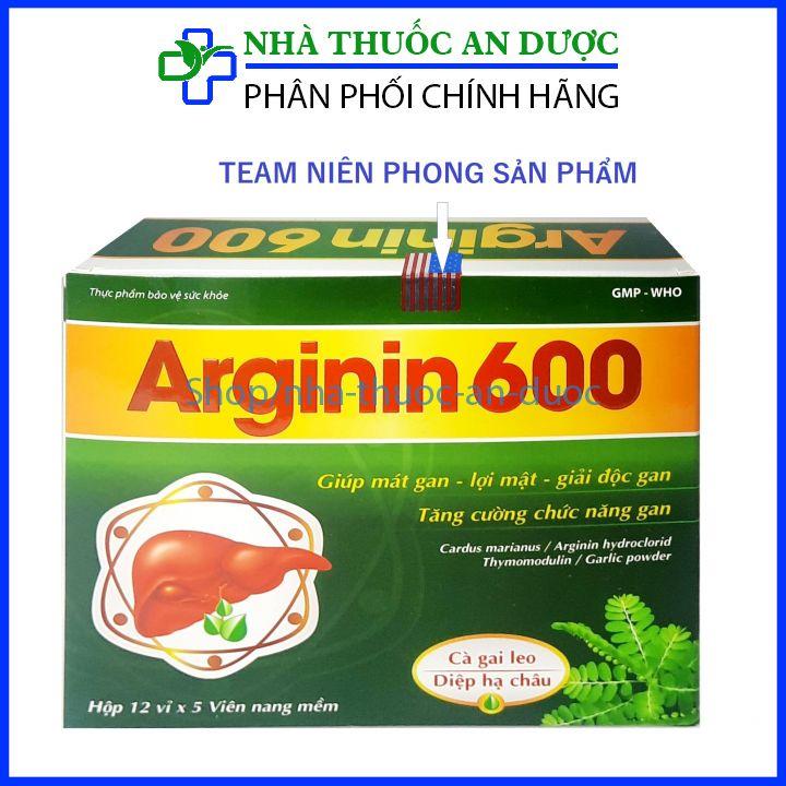Viên uống bổ gan Arginin 600 mát gan - giải độc gan - hạ men gan Hộp 60 viên nang