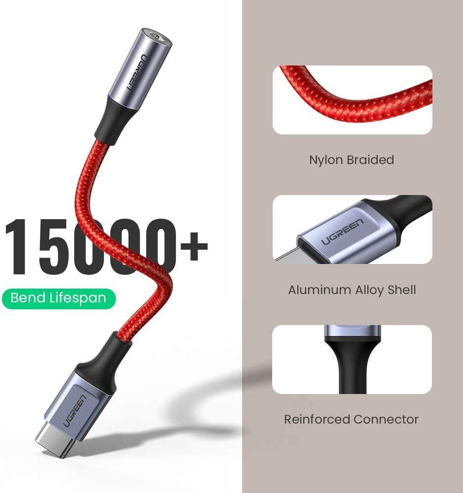 Ugreen UG70506AV153TK màu đỏ chuyển USB type C sang audio 3.5mm truyền âm thanh vỏ nhôm chống nhiễu dài 10cm - HÀNG CHÍNH HÃNG