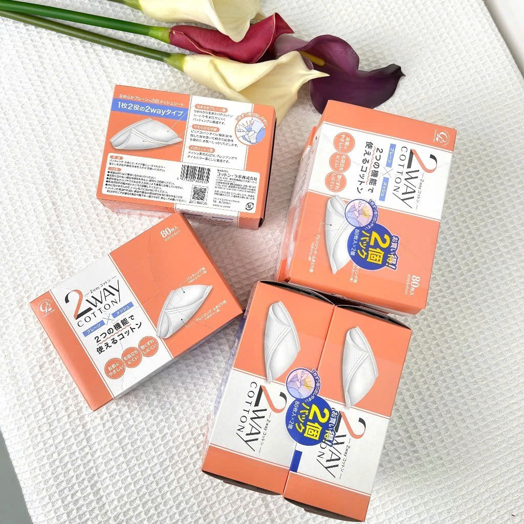 Set 2 Hộp Bông Tẩy Trang Cao Cấp Labo 2 Way Cotton (80 Miếng/Hộp)