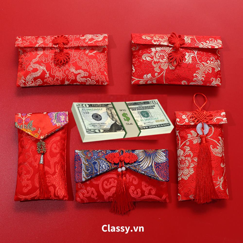Classy Phong bì vải đỏ, Bao Lì Xì, bao đựng quà , bao thư làm từ Vải Gấm Cao Cấp Tết (Giá 1 Bao) dành tặng đám cưới, tết, lễ T1819