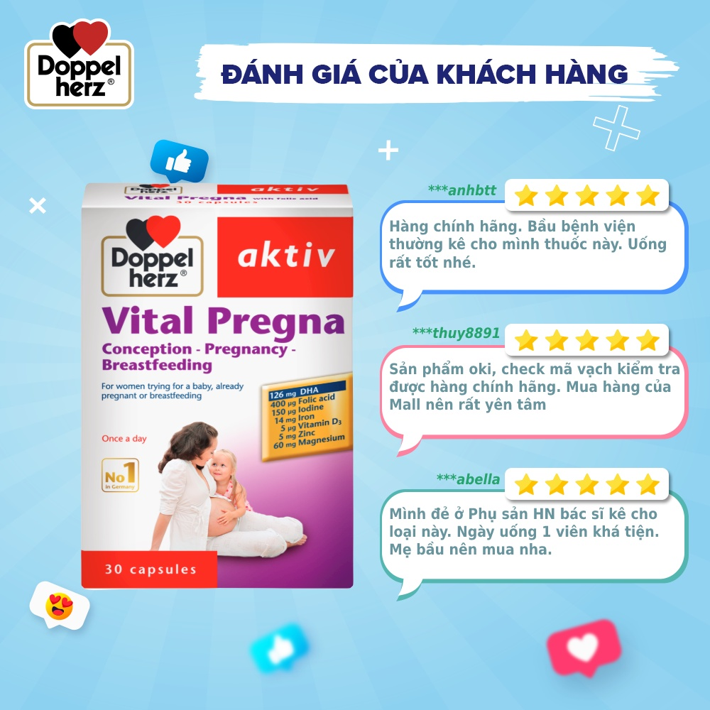 Bộ đôi dưỡng thai bổ sung Vitamin khoáng chất, tăng cường hấp thụ Canxi cho mẹ bầu Vital Pregna + K2 D3 (02 hộp 30 viên)