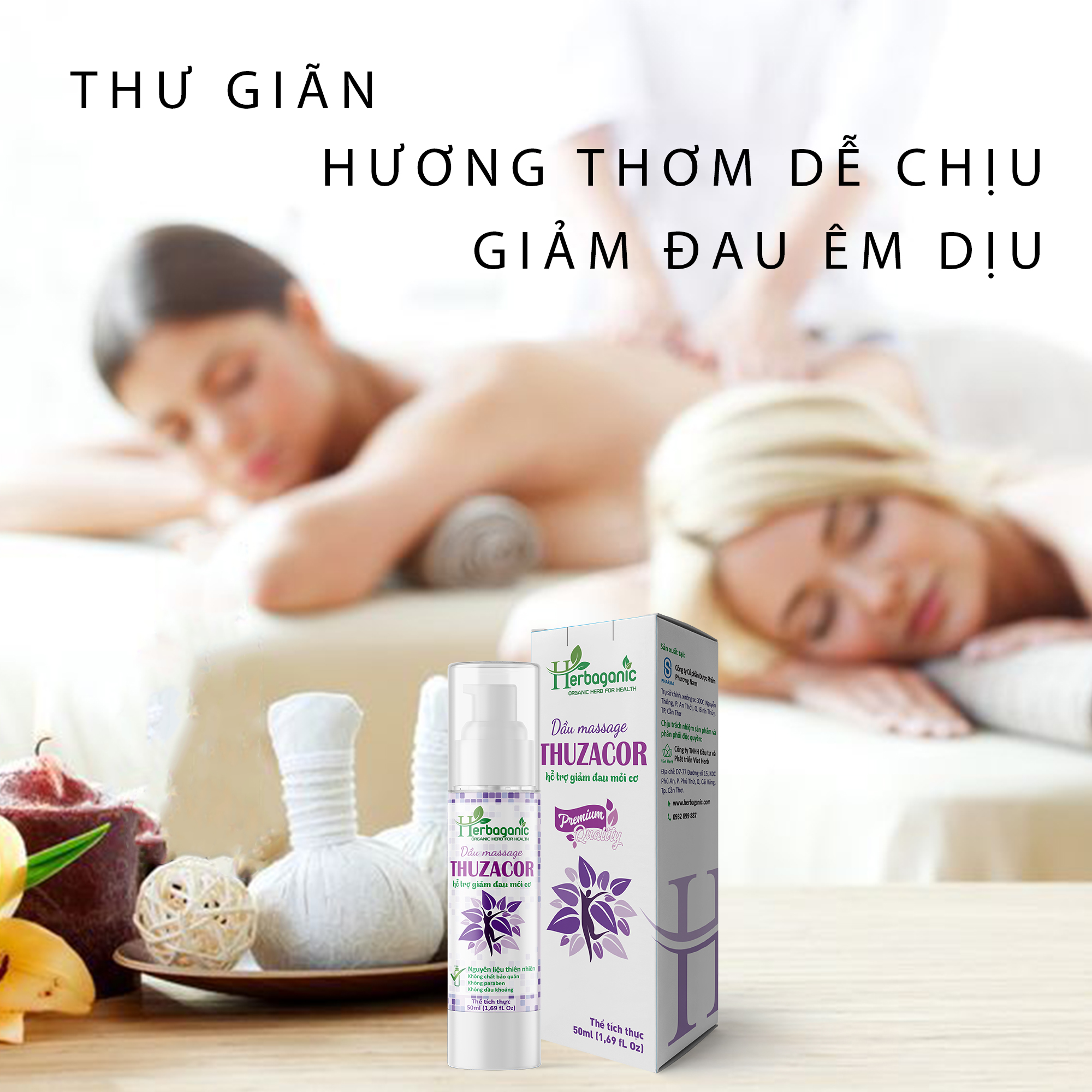 Tinh dầu xoa bóp giảm đau 50ml - Massage body giảm mỏi cơ, vai gáy, giảm đau lưng, dưỡng ẩm da - Thuzacor - Herbaganic