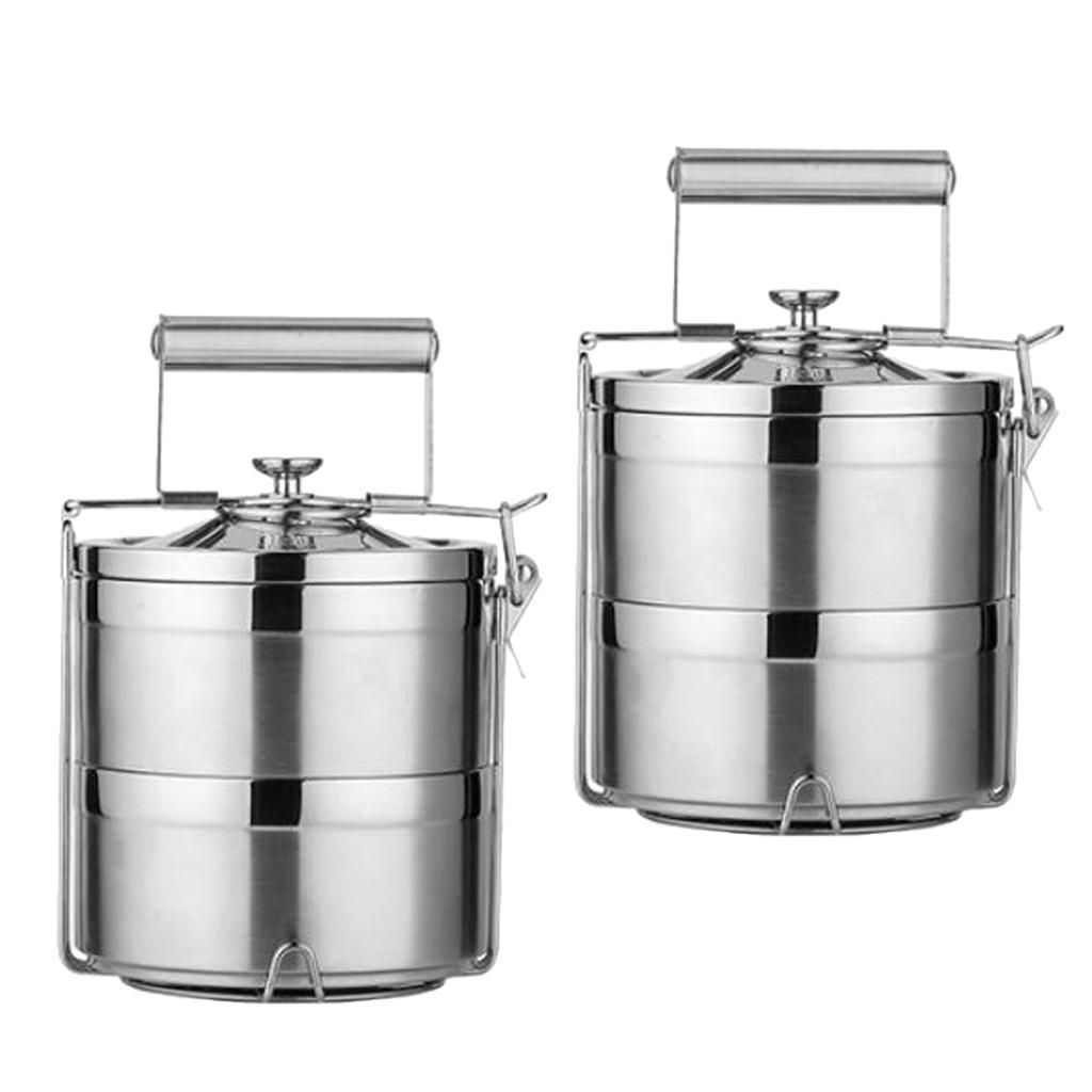 2x Stainless Steel Food Containers Stacking Lunch Box Bento Carrier 2 Tier