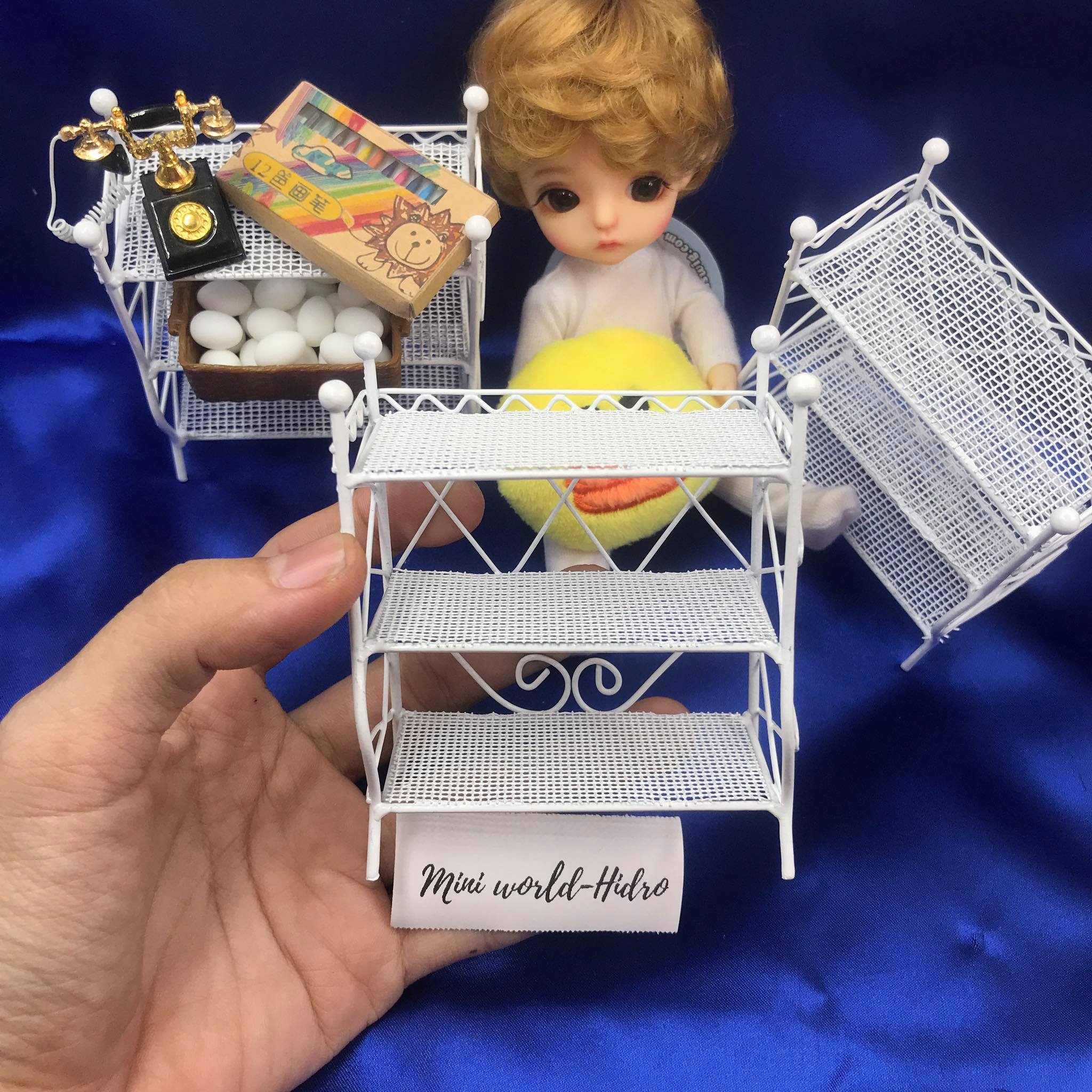 Kệ sắt mini cho búp bê dùng trang trí nhà búp bê  BJD tỉ lệ 1/12, 1/8. Dollhouse, Miniature