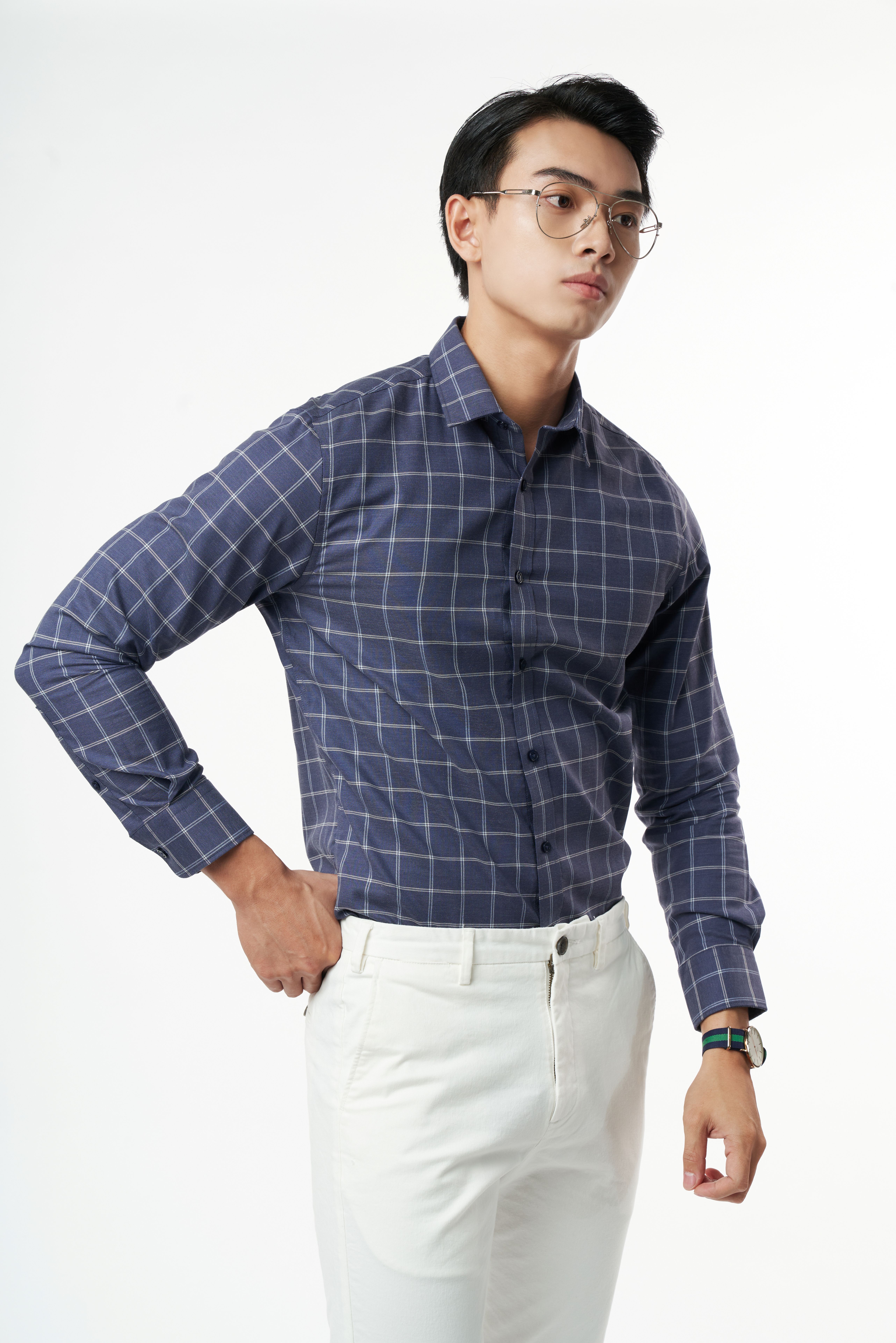 Áo Sơ Mi Caro Melange Nam Cotton Chống Nhăn Tự Nhiên N&amp;M Thương Hiệu NINOMAXX 2110030