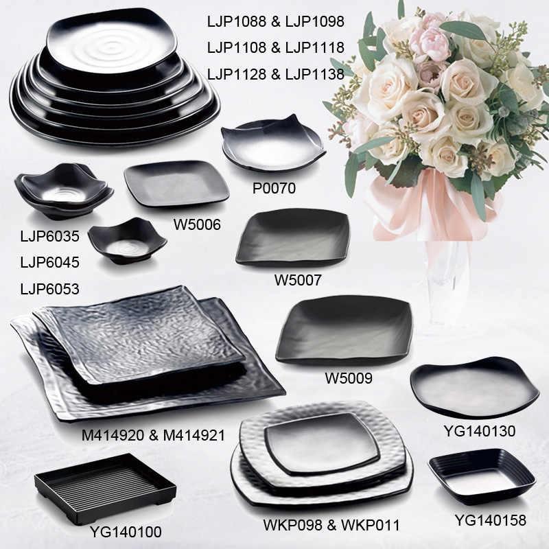 Đĩa Nhựa Phíp Vuông, Dĩa Melamine Có Ngăn Đựng Nước Chấm Màu Đen Tiện Lợi YG140128- Duonghieu6789