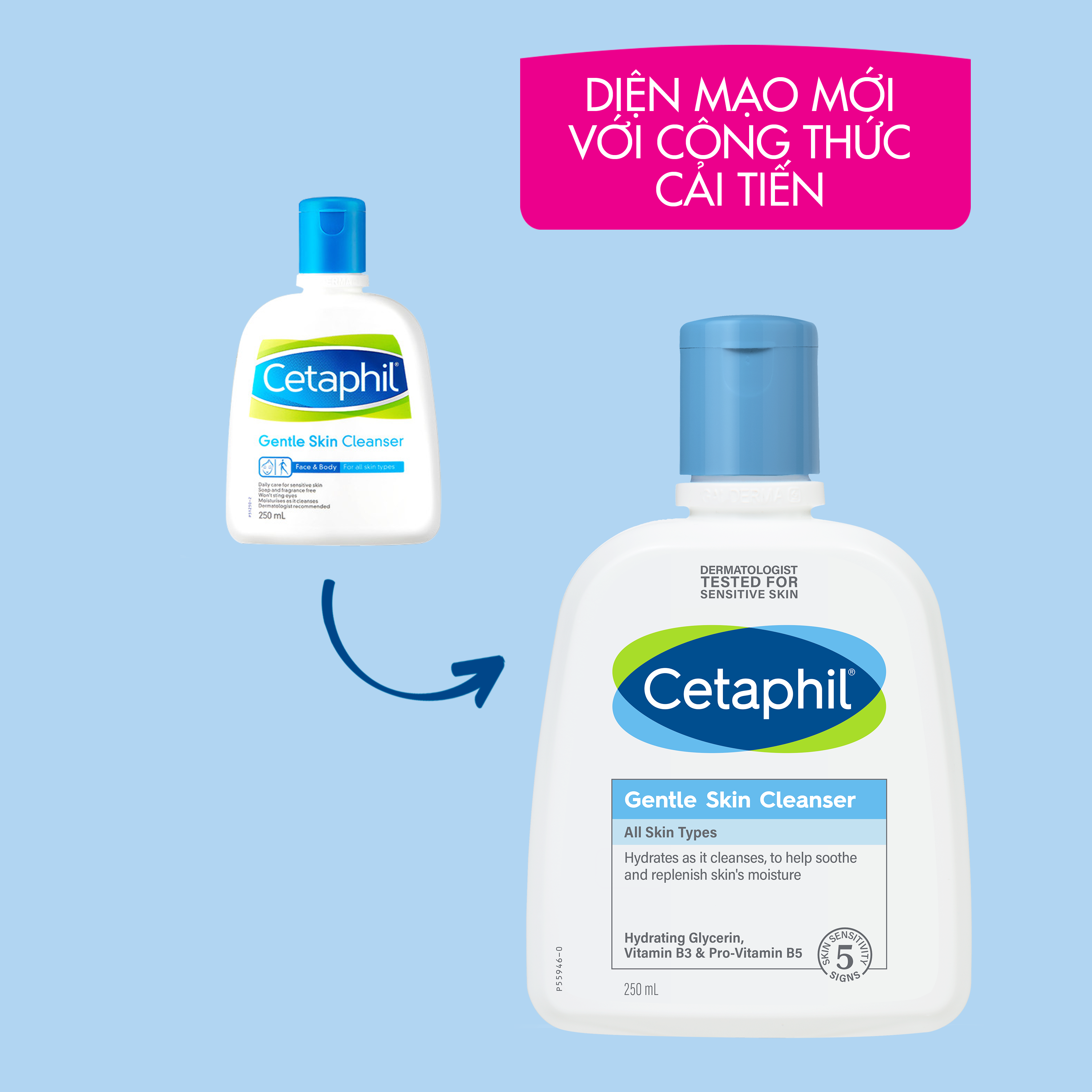 Combo Làm sạch và Dưỡng ẩm cho da nhạy cảm Sữa rửa mặt Cetaphil Gentle Skin Cleanser 250ml + Kem dưỡng ẩm Cetaphil Moisturizing Cream 50g