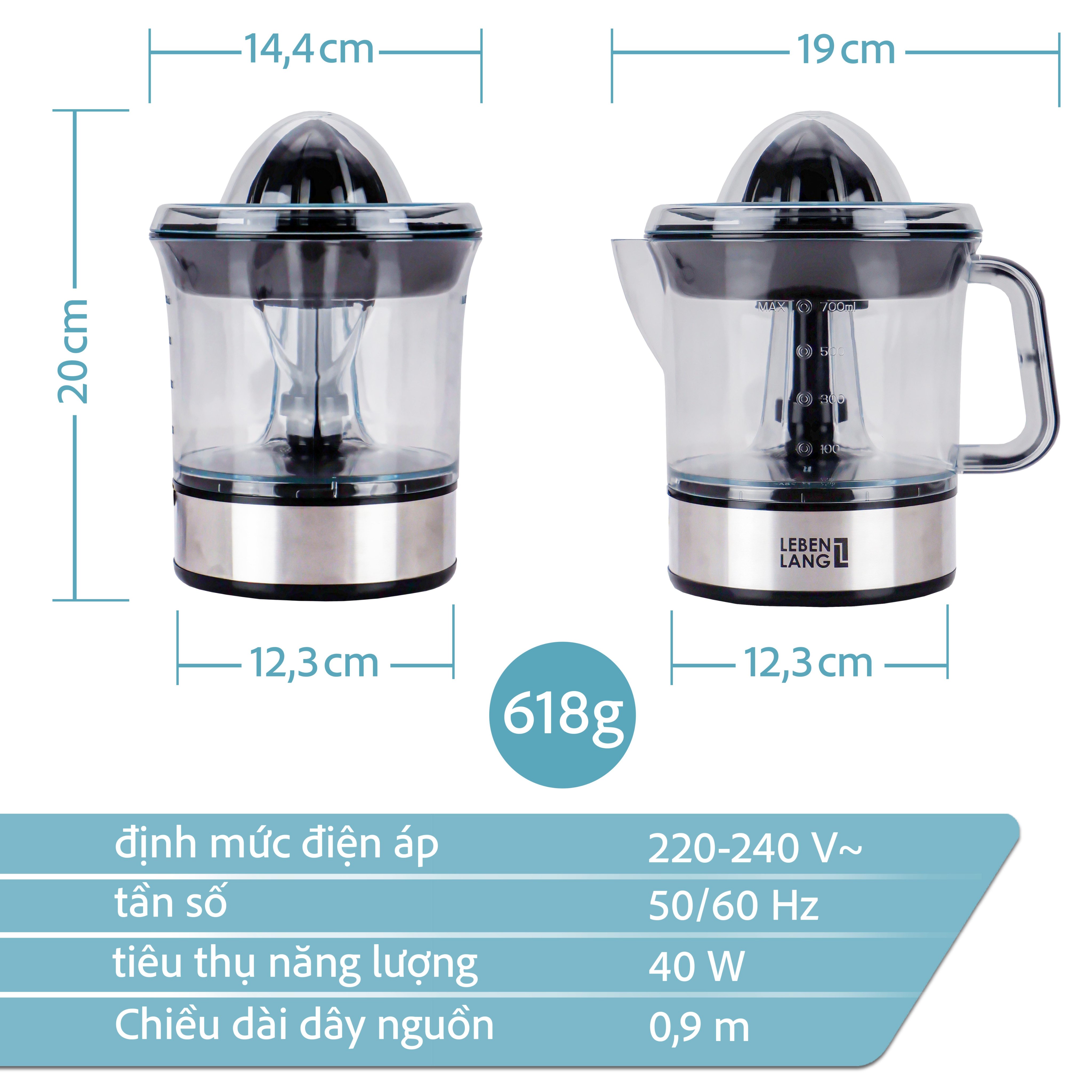 Máy vắt cam 0.7lit LB389 Lebenlang