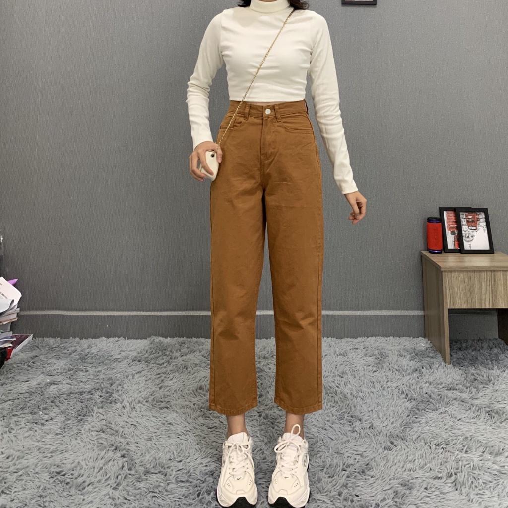 Quần Baggy Kaki Nữ Trơn Ống Suông
