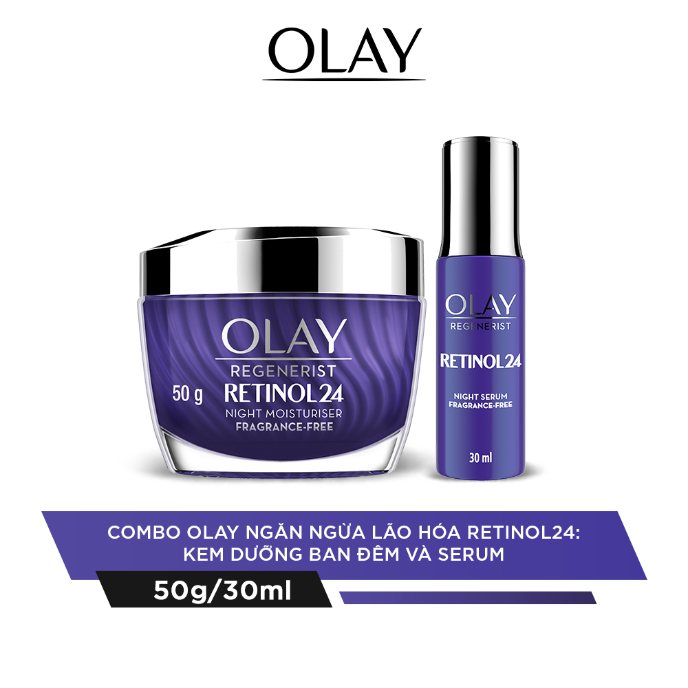 Combo OLAY Ngăn Ngừa Lão Hóa Chiết Xuất Retinol24: Kem Dưỡng Ban Đêm 50g Và Serum 30ml