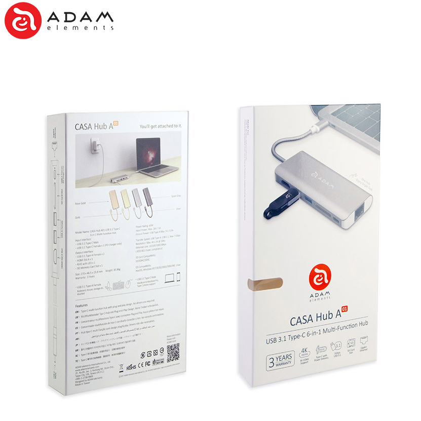 Cổng Chuyển Adam Elements 6 in 1 USB-C CASA PD 100W - Hàng Chính Hãng