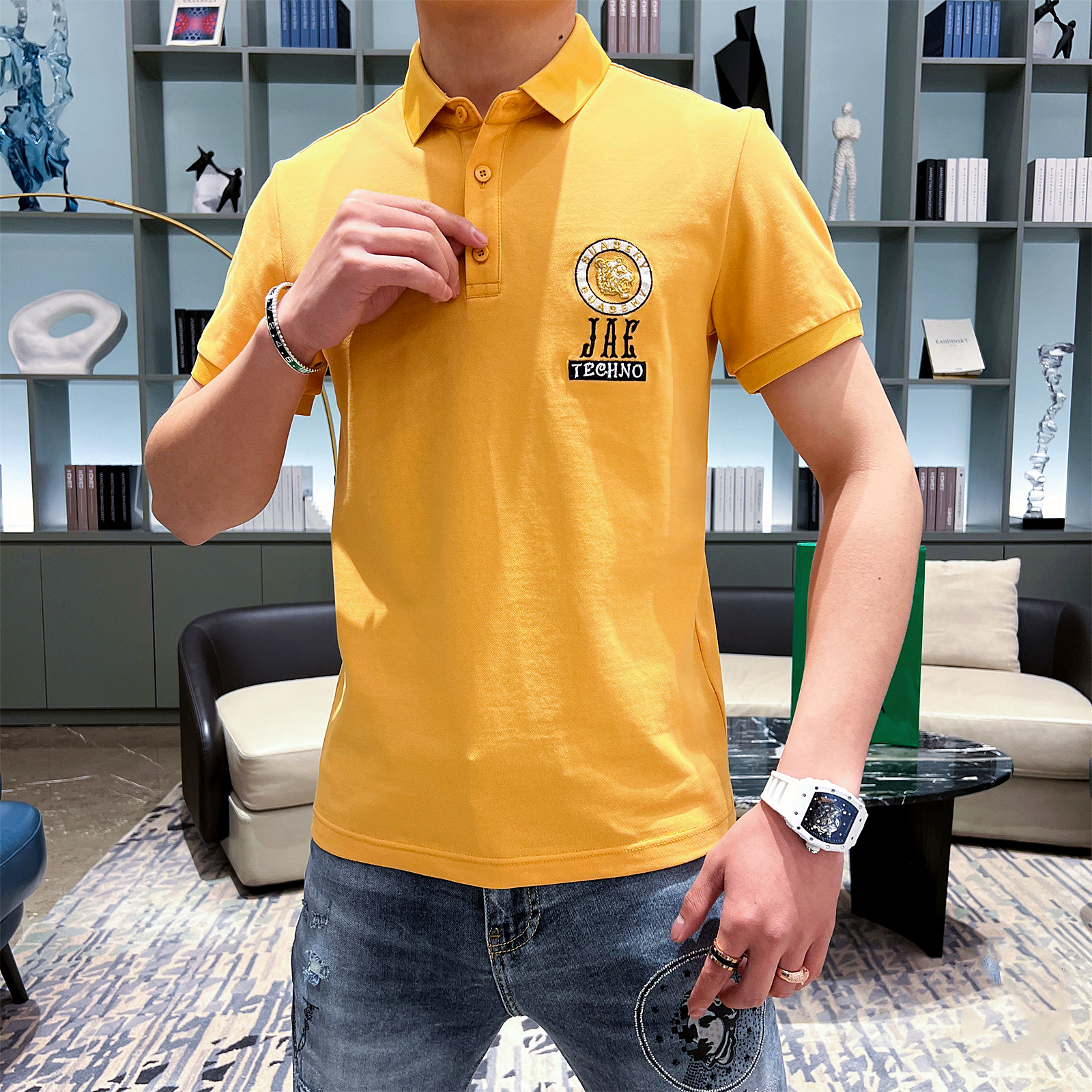 Áo thun nam polo ngắn tay có cổ cao cấp TC với thiết kế logo thêu trước ngực và phía sau phong cách trẻ trung, năng dộng, lịch lãm, hợp thời trang-8032