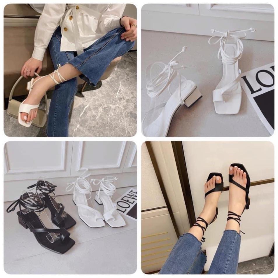 Hot 2023 Sandal cao gót nữ 3 phân quai đế vuông dây buộc thời trang hàn quốc đẹp cao cấp ERICASHOES - M135 BBA