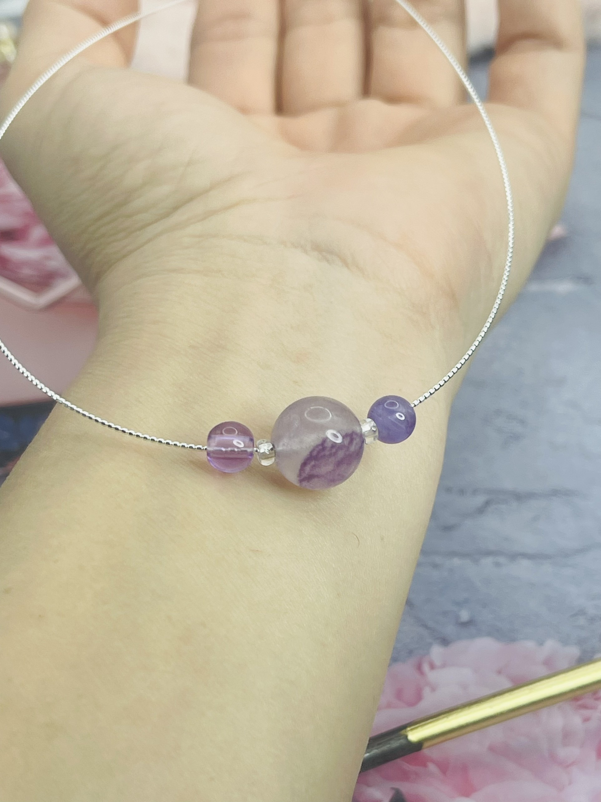Dây cổ dạng kiềng Bạc 925 Đá Florite