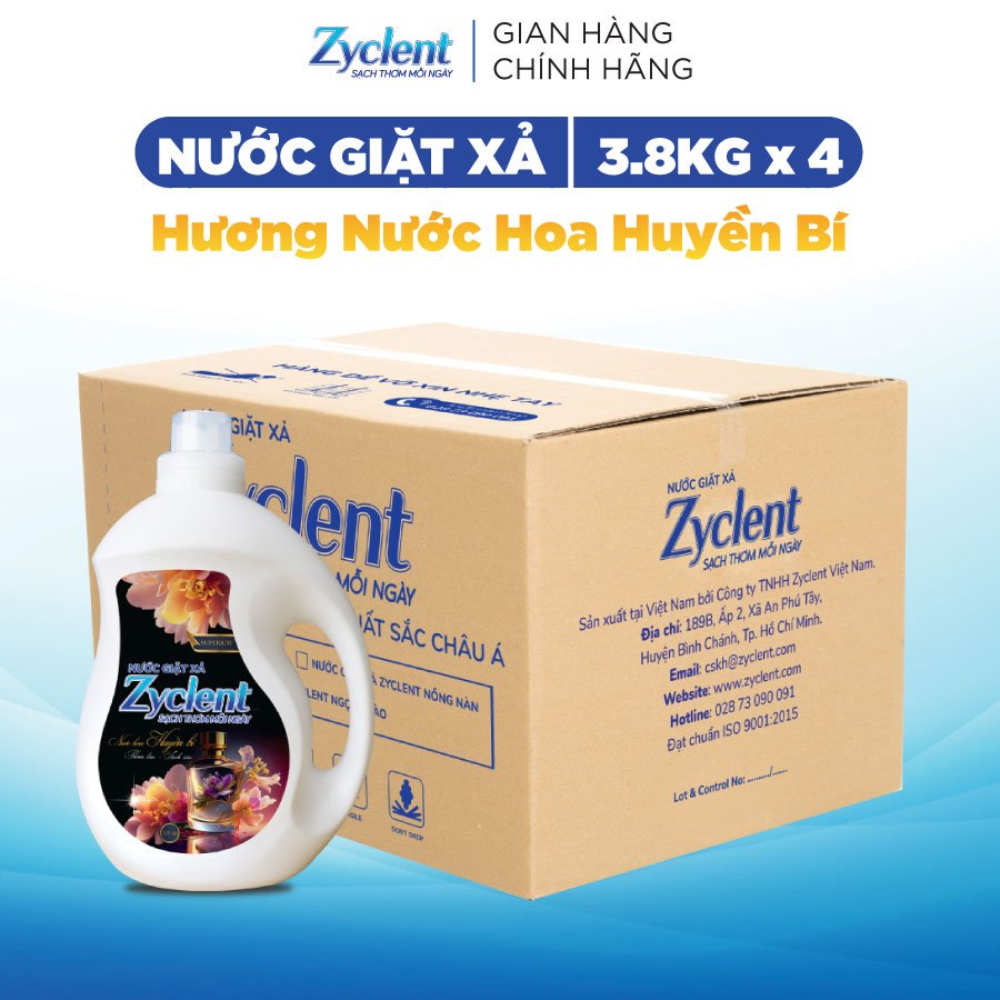 Thùng Nước Giặt Xả Zyclent SUPERIOR Hương Nước Hoa Huyền Bí - (3.8KG x 4 CAN)