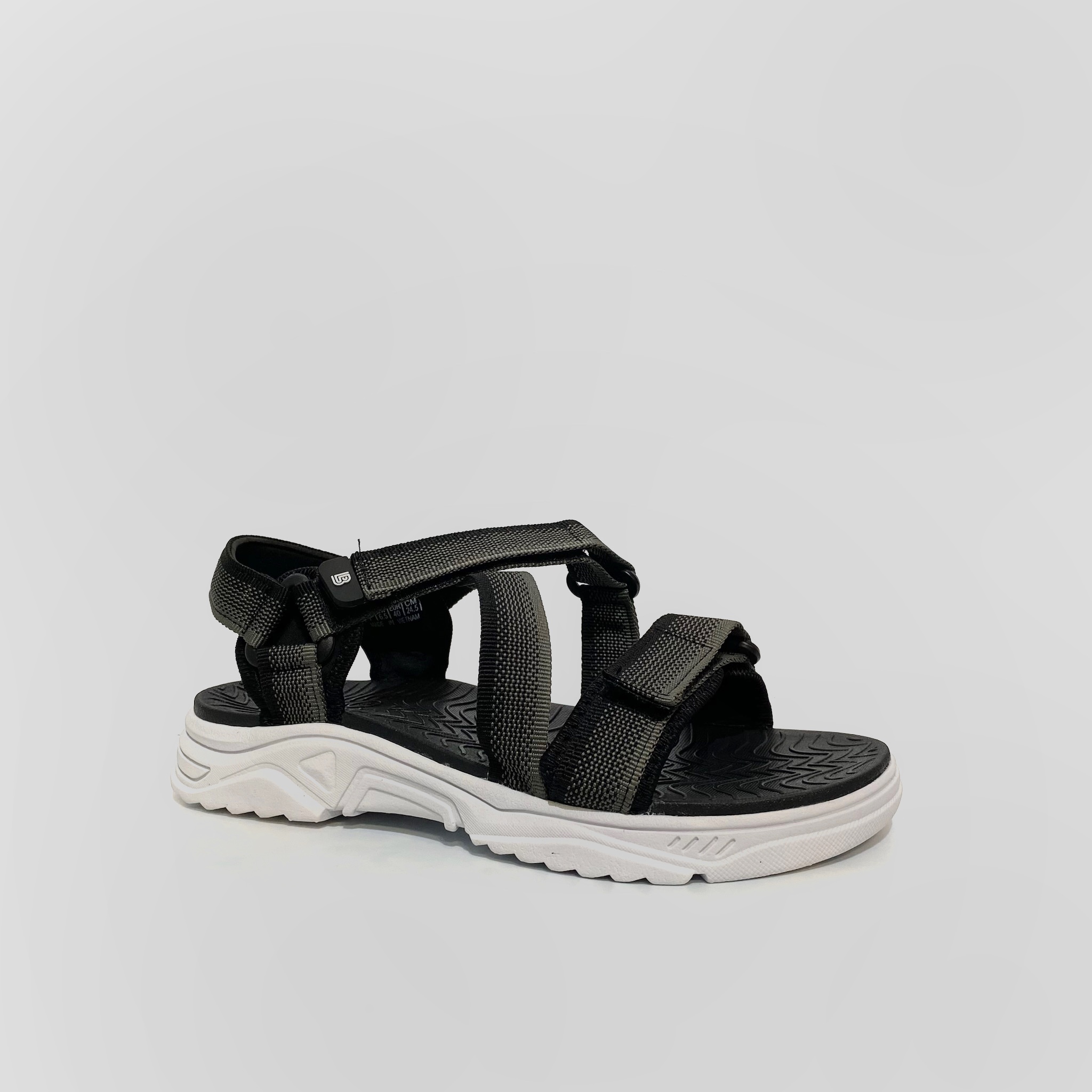 Giày Sandal Nam The Bily Quai Chéo Đôi - Đế Trắng Lót Đen Màu Xám Thổ Cẩm BLDTMD02