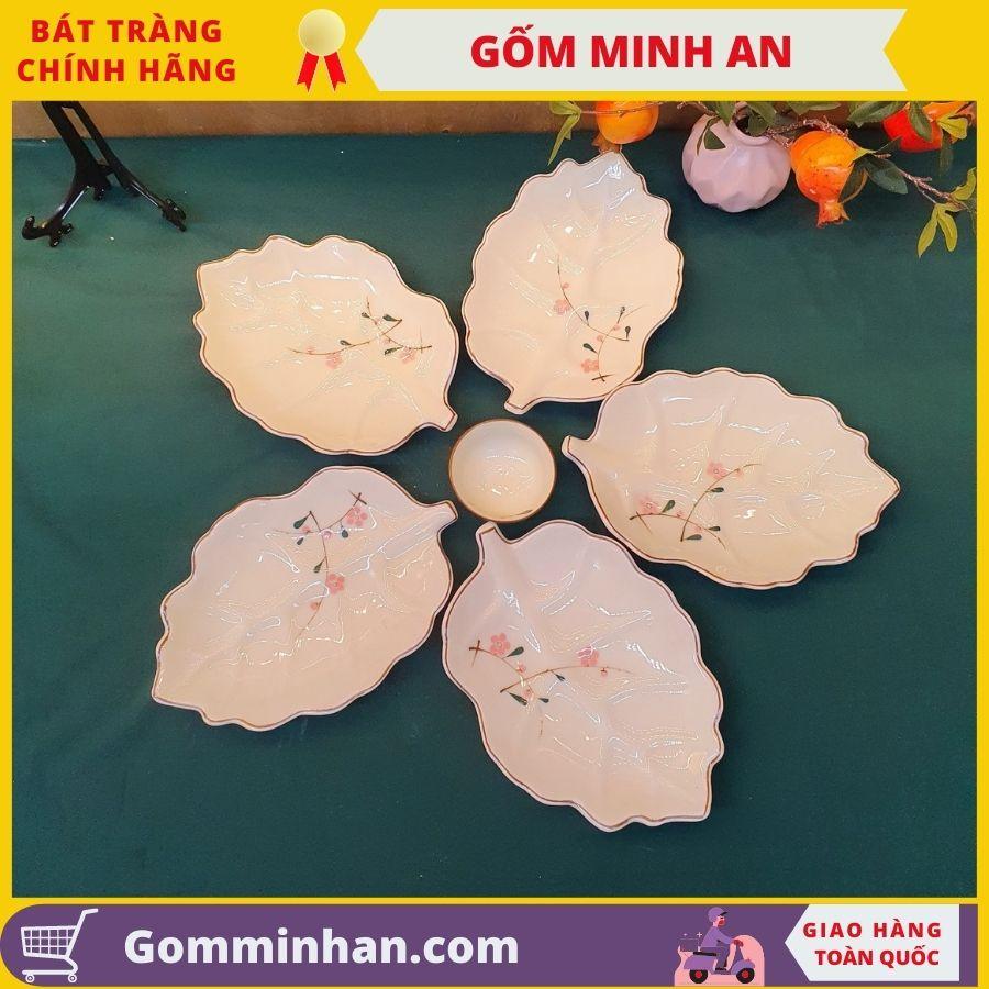 Đĩa Đựng Thức Ăn Sứ Đĩa Lá Gân Men Kem Gốm Sứ Bát Tràng- Gốm Minh An