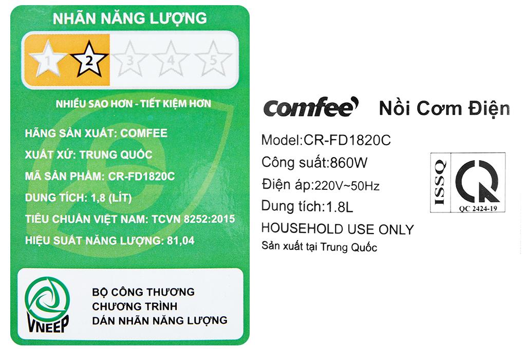 Nồi Cơm Điện Tử Comfee 1.8 lít CR-FD1820C - Hàng Chính Hãng