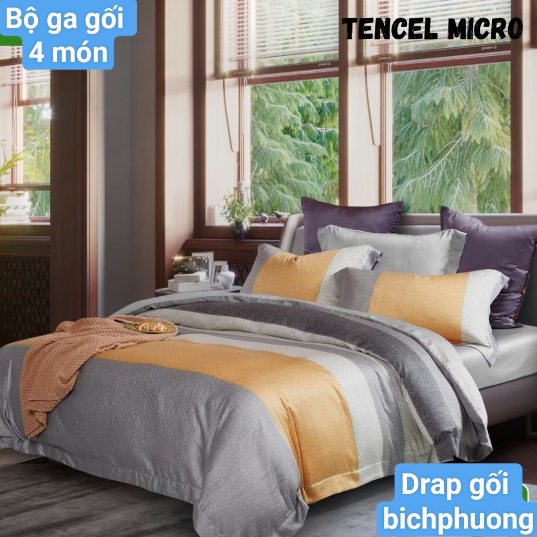 Bộ drap gối Tencel vải Hàn Quốc , đỉnh cao mát , mềm mại { drap và 3 áo gối}