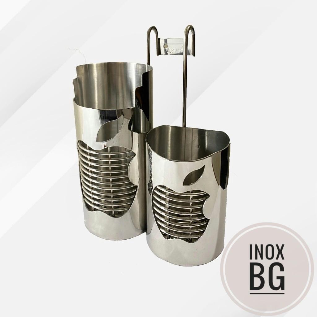 Ống đũa 2 ngăn inox hình táo cao cấp - Ống đựng muỗng đũa tròn 2 ngăn hình táo inox cao cấp 304