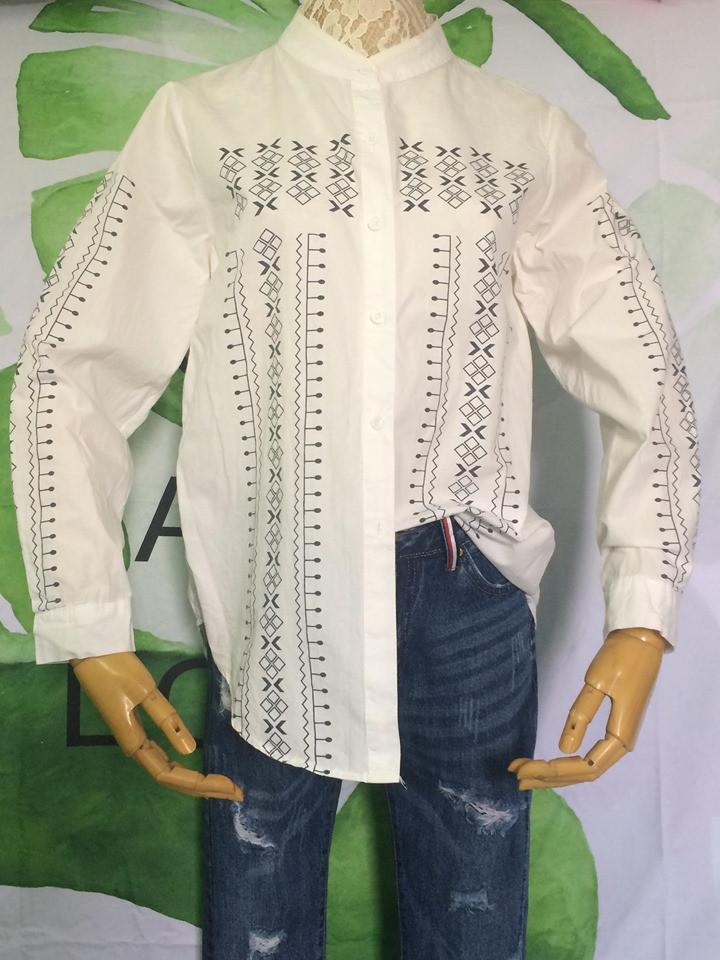 Áo somi họa tiết thân