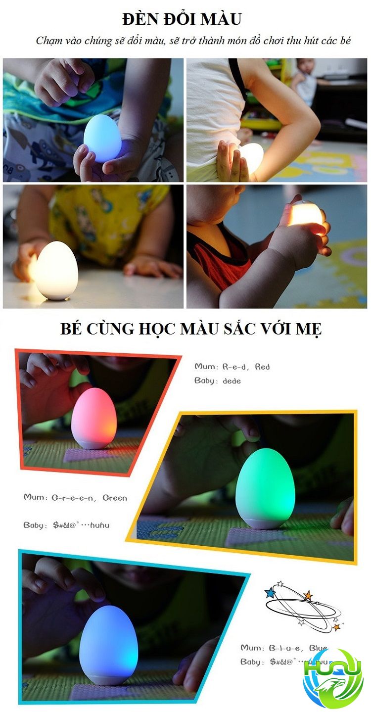 Đèn Ngủ Hình Quả Trứng Huqu Cảm Ứng Chạm Tiện Lợi-Tiết Kiệm Điện Năng -Hàng Chính Hãng