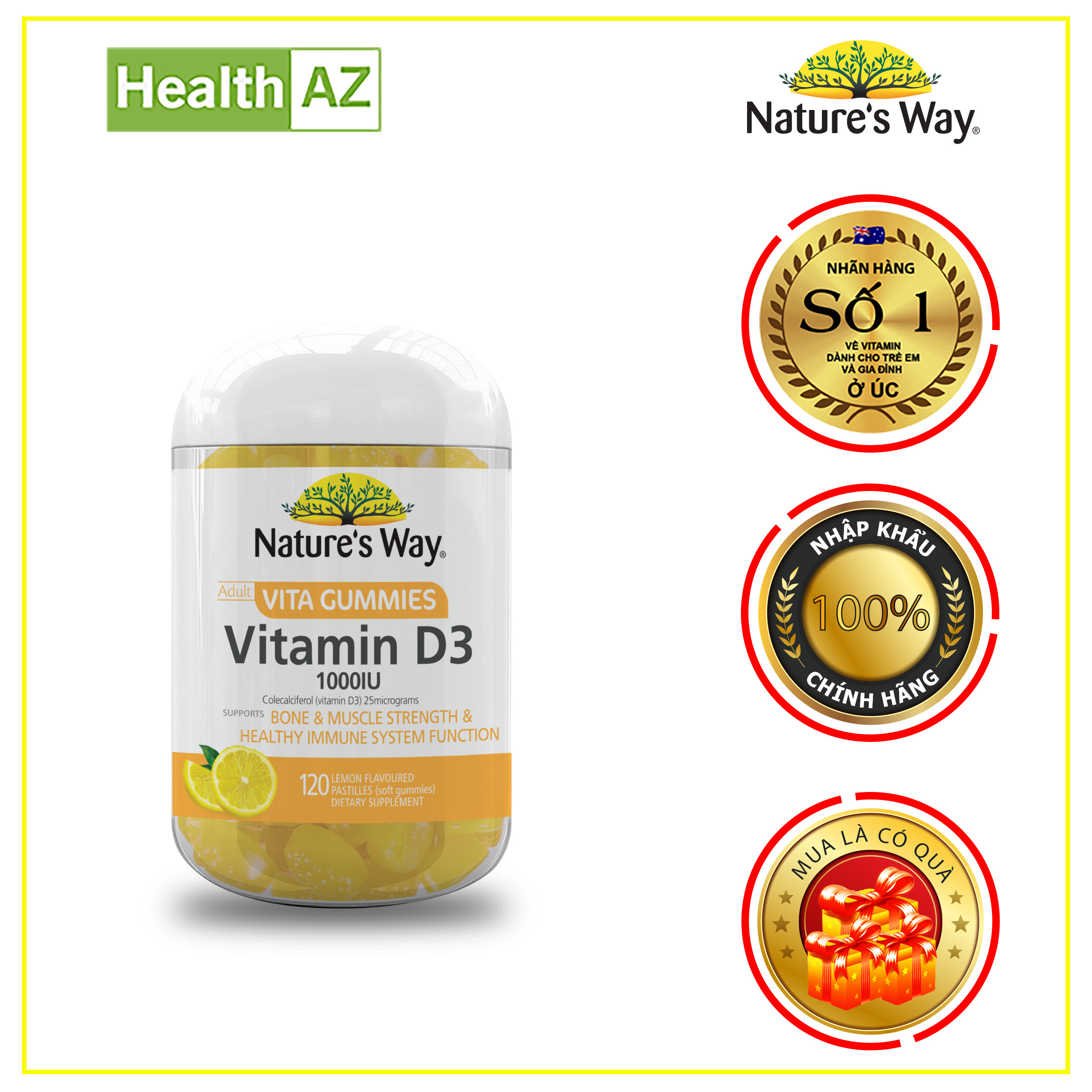 Kẹo dẻo bổ sung VitaminD3_Nature's Way_giảm nguy cơ loãng xương_Hộp 120 viên