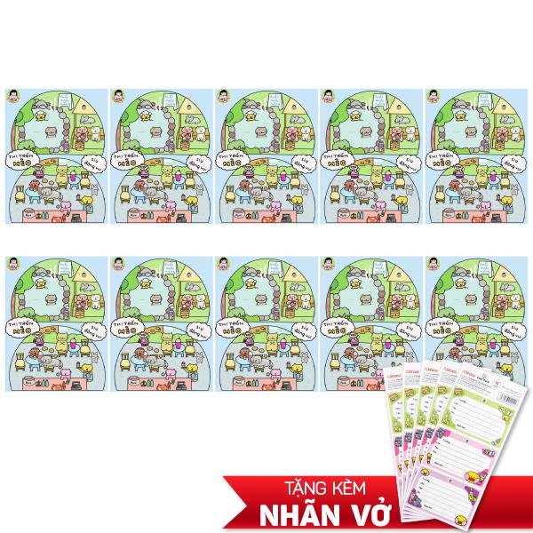 Combo 10 Tập Học Sinh Cô Tiên Xanh - Miền Nam - 4 Ô Ly - 96 Trang 100gsm - The Sun - Thị Trấn Mèo - Tặng Kèm Nhãn Vở Cô Tiên Xanh