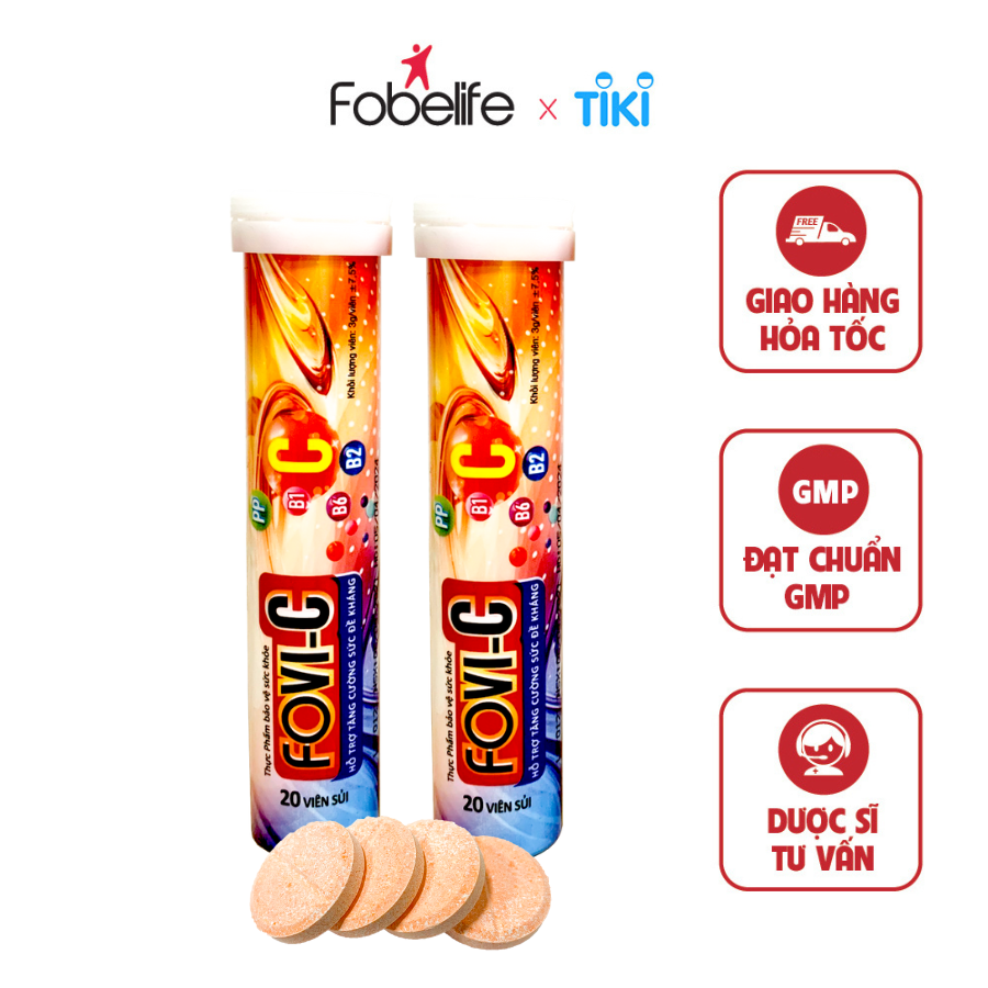 Combo 2 Tuýp Viên Sủi Fovi C Vitamin 500mg C Tăng Sức Đề Kháng