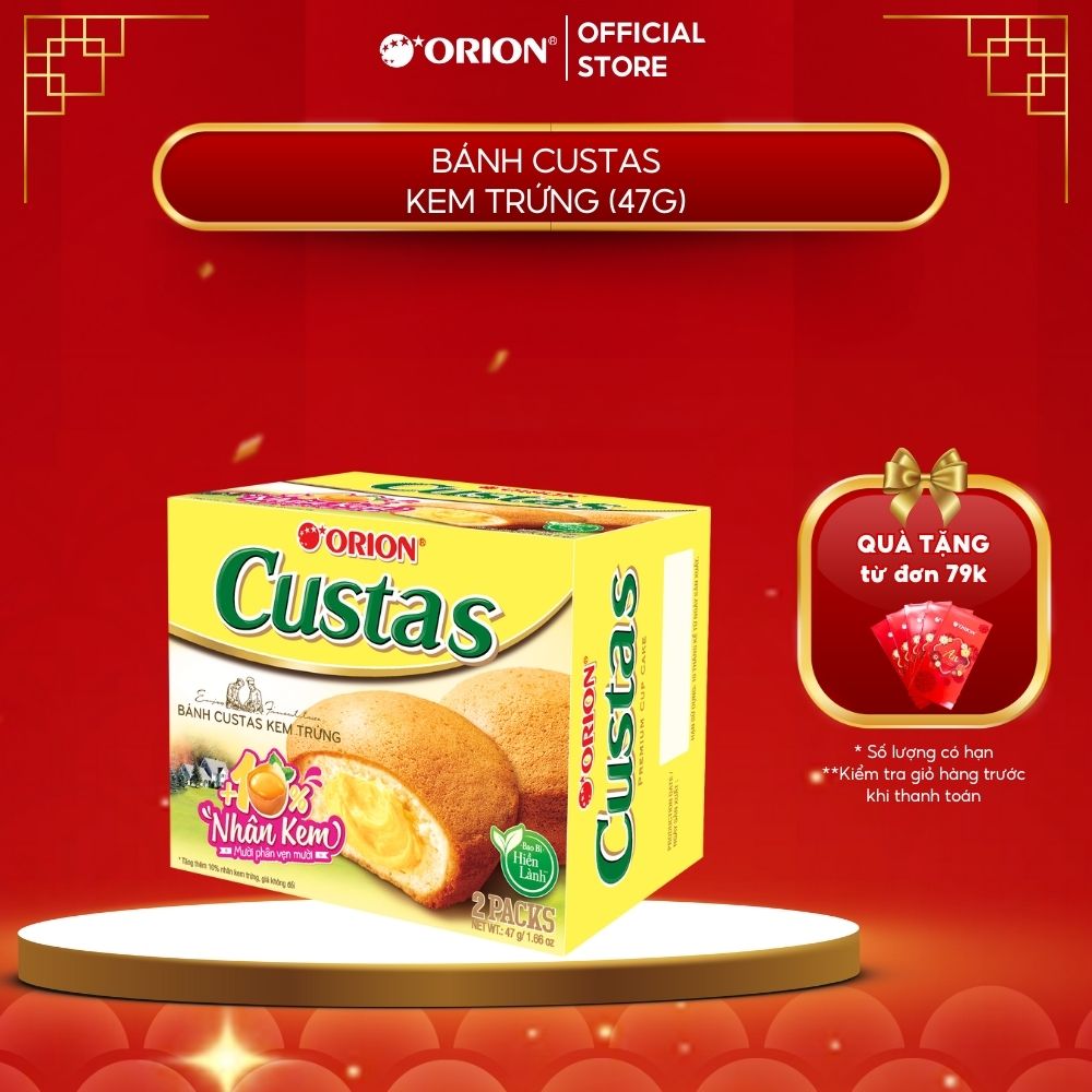 Hộp 2 gói bánh CUSTAS Orion nhân Kem BƠ TRỨNG 47g