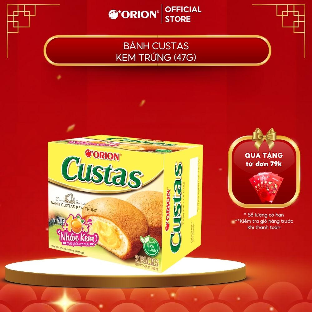 Hộp 2 gói bánh CUSTAS Orion nhân Kem BƠ TRỨNG 47g (27.5g x 2 gói/hộp)