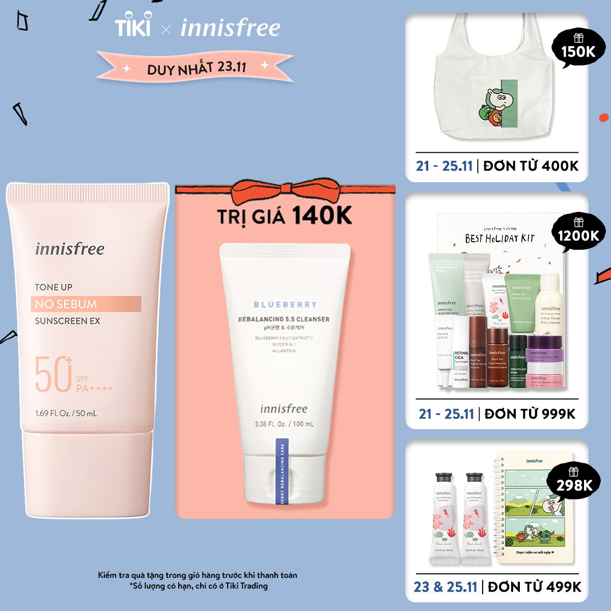 Kem chống nắng nâng tông kiềm dầu innisfree Tone Up No Sebum Sunscreen EX SPF 50+ PA++++ 60 mL (New 2023)