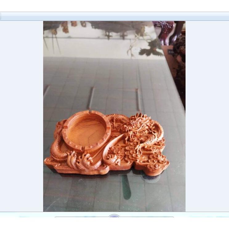Gạt tàn thuốc gỗ hương chạm rồng tiện nguyên khối cao cấp - BẢO HÀNH GỖ 10 NĂM