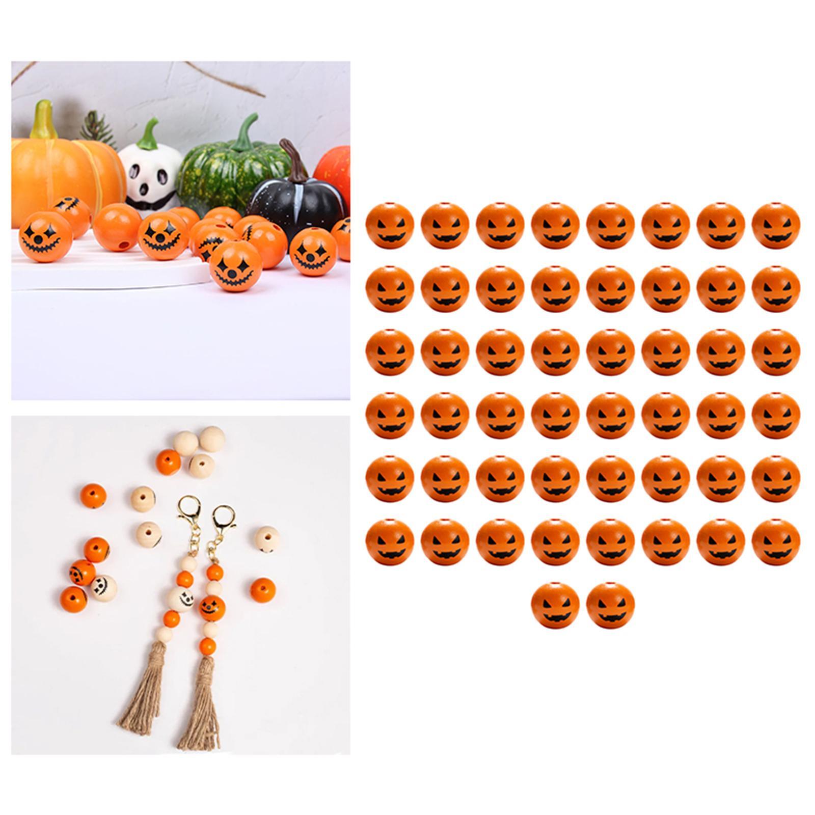 50 Pieces Halloween Wood Round Craft Beads, Farmhouse Wooden Spacer Beads for Halloween Decoration DIY Crafts Home Decor