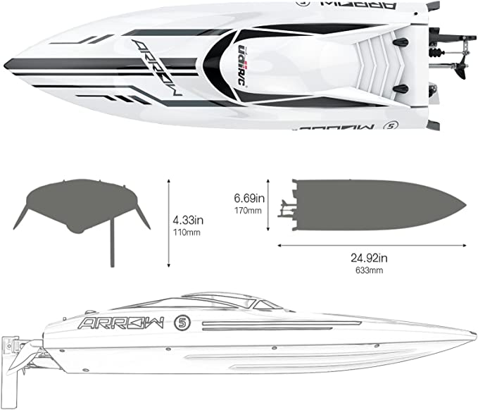 Cano điều khiển tốc độ cao UDI005 - ARROW 05 RC BOAT, Cano điều khiển tốc độ cực nhanh 50km/h kích thước lớn 63cm, Động cơ không chổi than cao cấp, Đồ chơi điều khiển cho người đam mê tốc độ