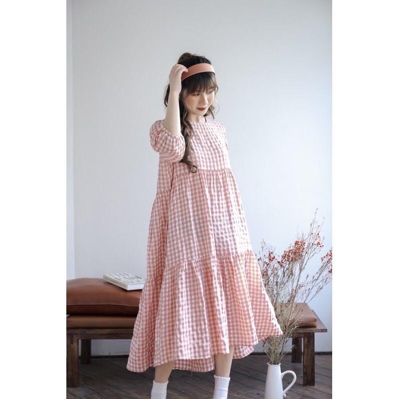 Đầm babydoll dáng xuông kẻ caro siêu xinh