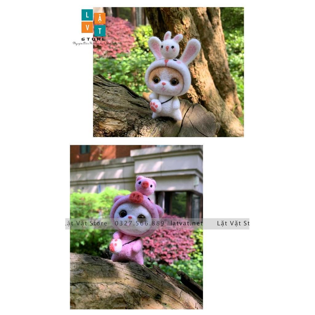 2021-Bộ len chọc Mèo Mũm Mĩm có hướng dẫn làm quà tặng ý nghĩa. Needle felting cat