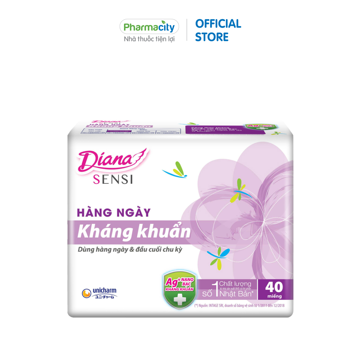 Băng vệ sinh hàng ngày kháng khuẩn Diana Sensi 15.5cm (Gói 40 miếng)