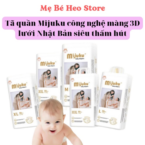 Combo 5 Bịch Bỉmtã Quần Cao Cấp Mijuku 250 Miếng - Quần Size Xxxl &Gt;17 Kg