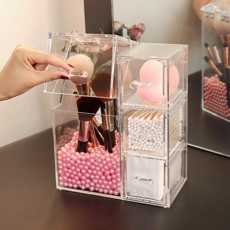 Hộp đựng cọ trang điểm kèm 3 ngăn đựng son cao cấp
