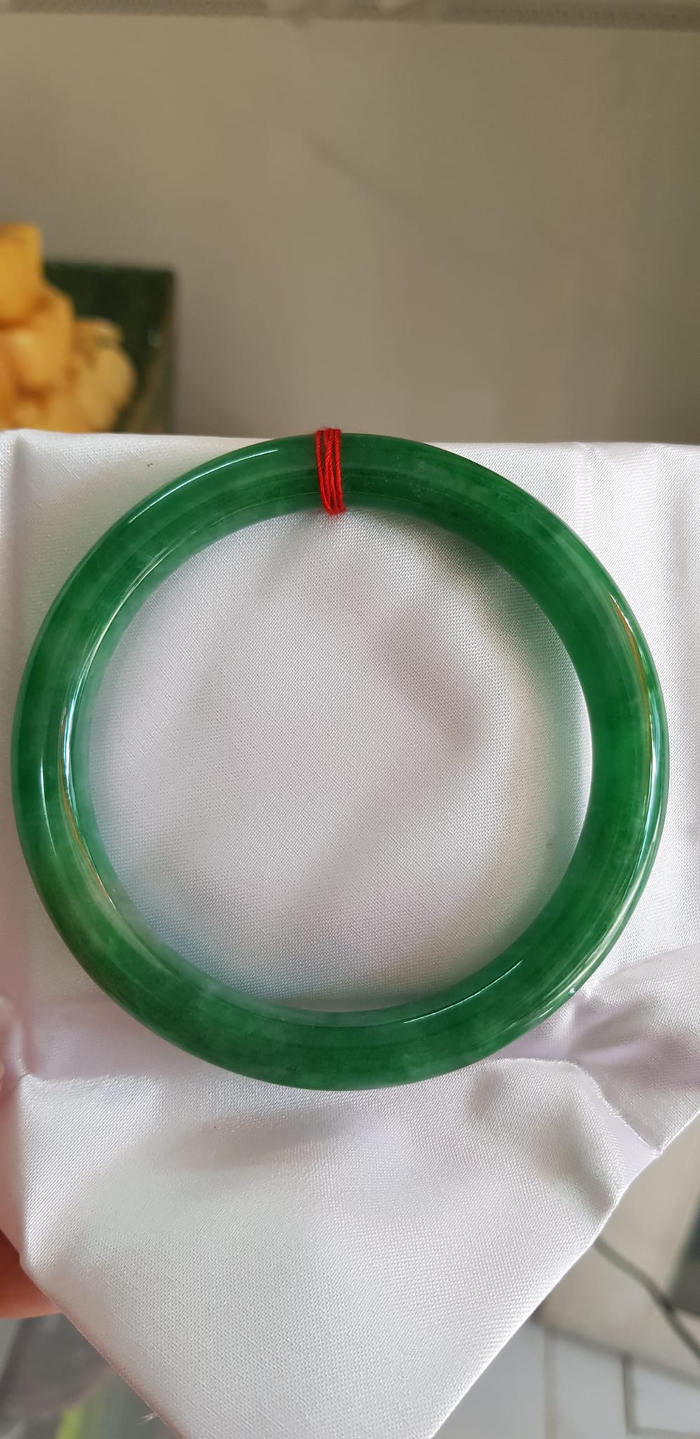 Vòng tay Nam Nữ đá Cẩm Thạch Đậu Lý QC 65mm x chột 10mm Vòng màu xanh đậm Anh Chị tay to Cân Nặng 75kg - 85kg đeo ạ