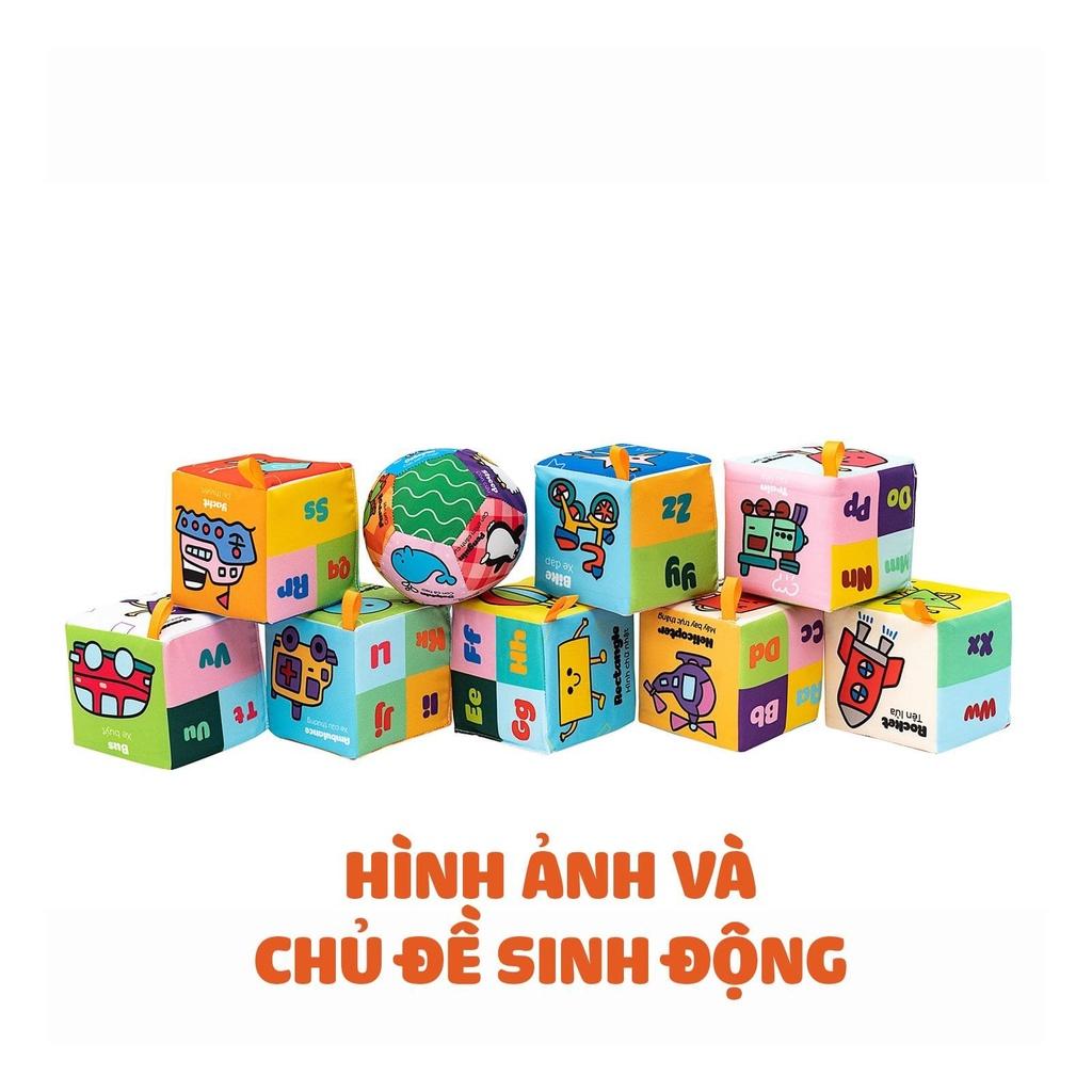 Bộ đồ chơi xúc xắc vải 9 hình khối cho bé 0 - 2 tuổi vừa chơi vừa học tập