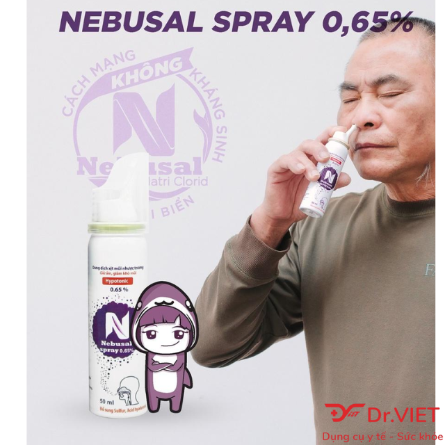 Dung dịch xịt mũi nhược trương Nebusal spray 0.65% Chính hãng - Giúp cấp ẩm, giảm khô mũi, phục hồi tổn thương mũi, phù hợp cho cả người lớn và trẻ nhỏ(50ml)