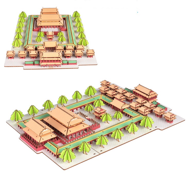 Đồ chơi lắp ghép gỗ 3D Mô hình Đền thờ Khổng Tử Confucian Temple HF09 Laser