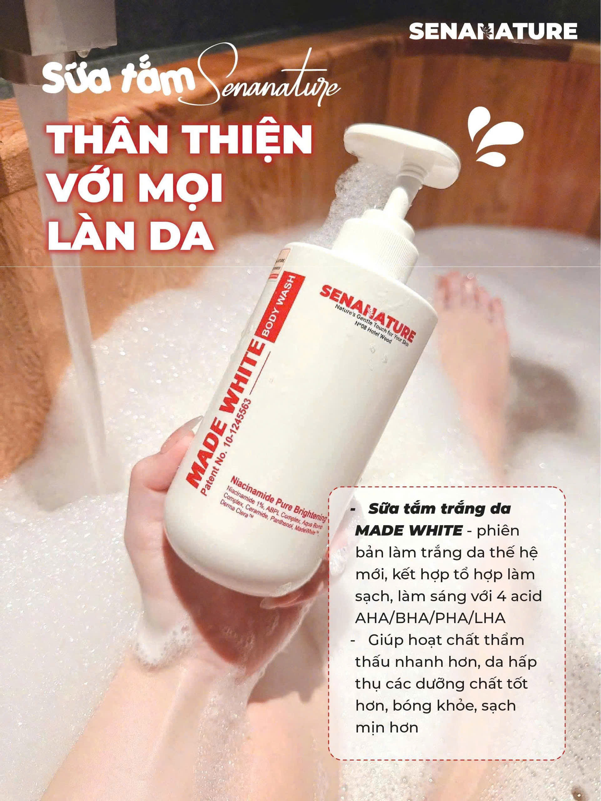 (Set quà tặng) Sữa tắm trắng da senanature made white body wash 500ml - hạn 2028 Hàn Quốc sữa tắm trắng da senanature